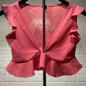 SHEIN Pink Flutter Sleeve Crop Blouse